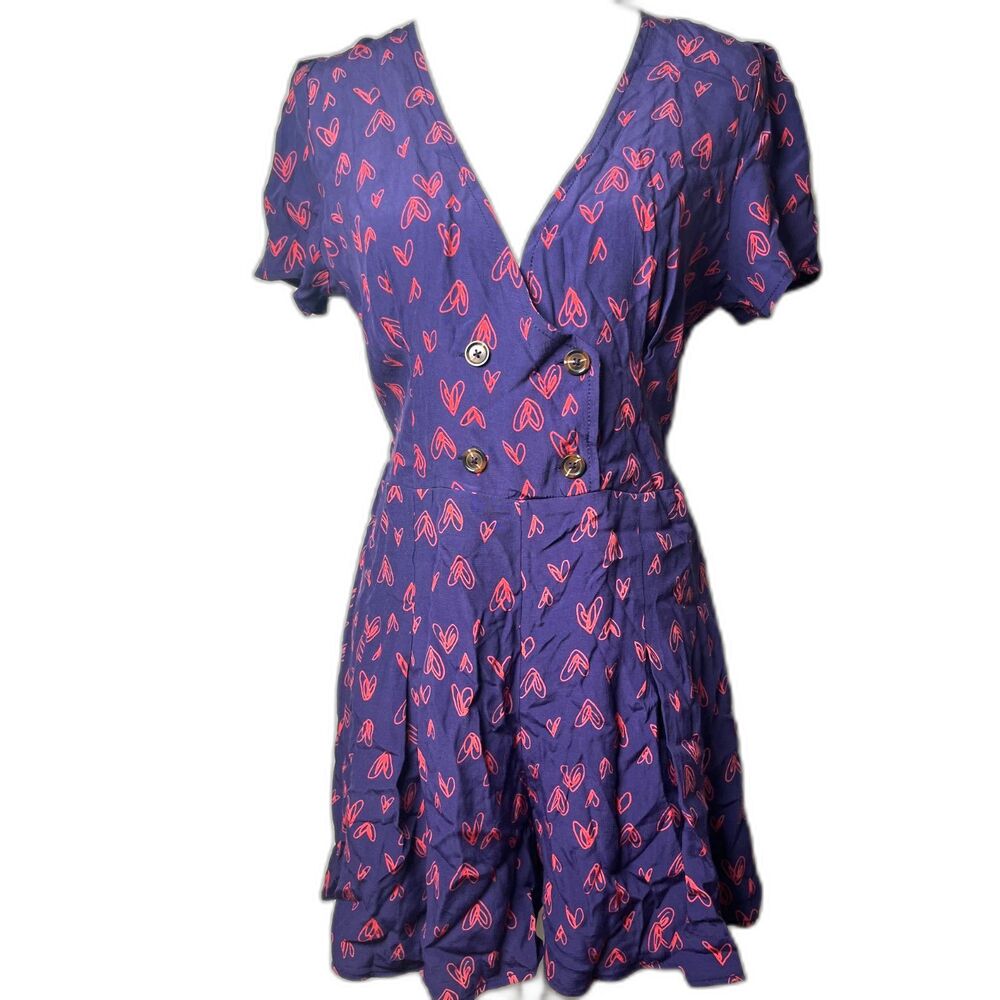 Urban Outfitters UO Juliette Heart Printed Short Sleeve Romper Size Large NWOT - Picture 5 of 8